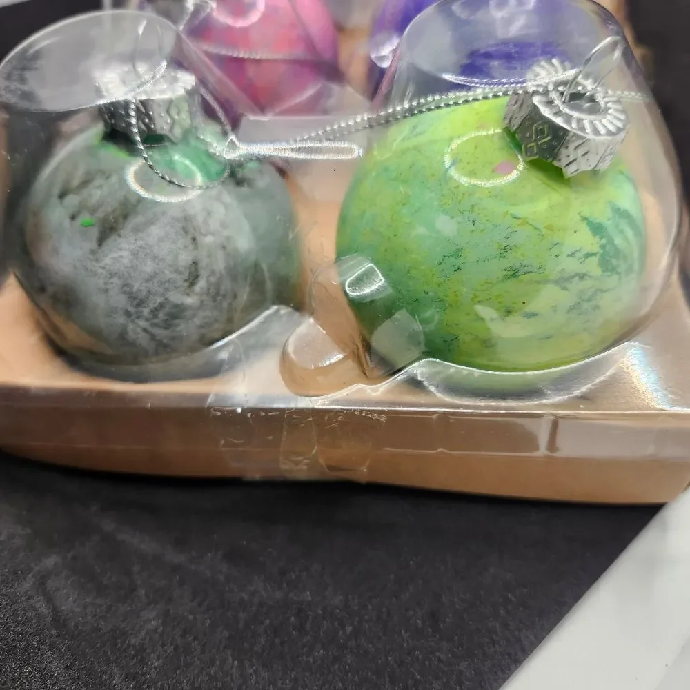 Hand Crafted Colorful Glass Ornaments Set Of 8 One Of A Kind Original Fluid Art